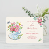 Invitation Douche nuptiale de la tasse de thé florale (Debout devant)