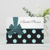 Invitation Douche nuptiale de pois noir et turquoise (Debout devant)