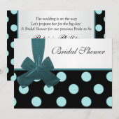Invitation Douche nuptiale de pois noir et turquoise (Devant / Derrière)