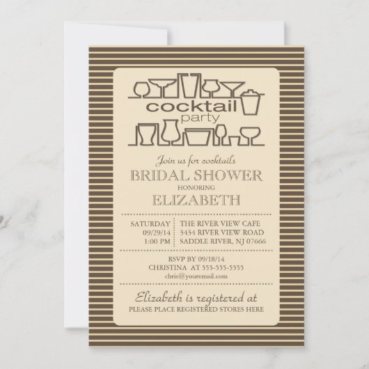 Invitation Douche nuptiale de rétro cocktail bronzage Brown (Devant)