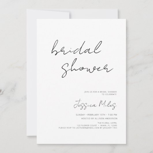 Invitation Douche nuptiale de script minimal (Devant)
