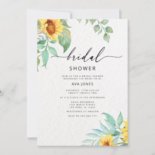 Invitation Douche nuptiale de tournesol (Devant)