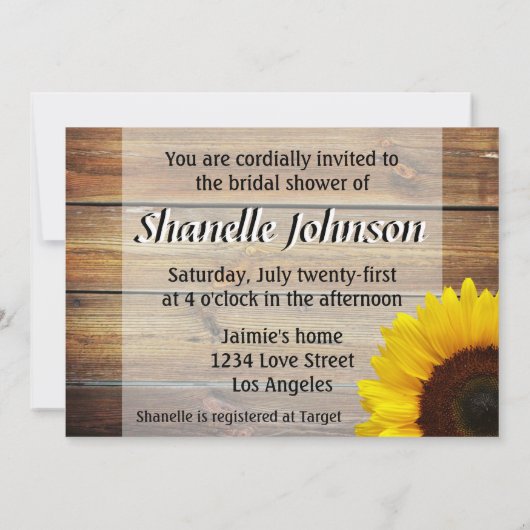 Invitation Douche nuptiale de tournesol (Dos)