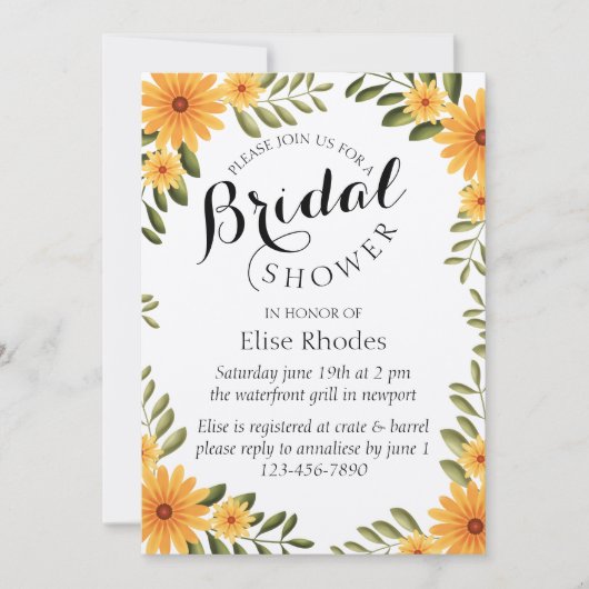 Invitation Douche nuptiale de tournesol jaune rustique (Devant)