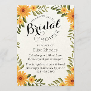 Invitation Douche nuptiale de tournesol jaune rustique