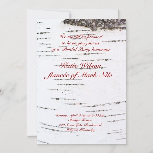 Invitation Douche nuptiale d'écorce de bouleau (Devant)