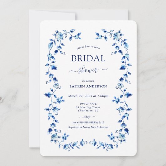 Invitation Douche nuptiale Delft bleu et blanc (Devant)