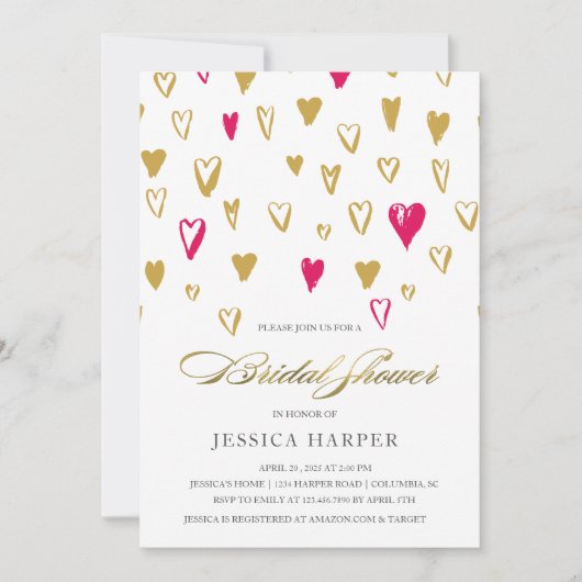 Invitation Douche nuptiale des coeurs roses d'or (Devant)