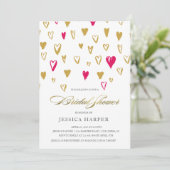 Invitation Douche nuptiale des coeurs roses d'or (Debout devant)