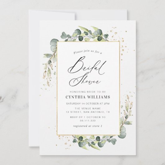 Invitation douche nuptiale d'eucalyptus aquarelle (Devant)
