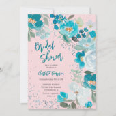 Invitation Douche nuptiale d'hiver rose bleu peint main (Devant)