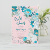 Invitation Douche nuptiale d'hiver rose bleu peint main (Debout devant)