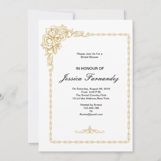 Invitation Douche nuptiale d'or Bleu & Rose Opt. (Devant)