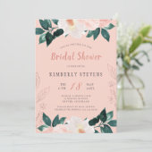 Invitation Douche nuptiale élégante à fleurs roses (Debout devant)