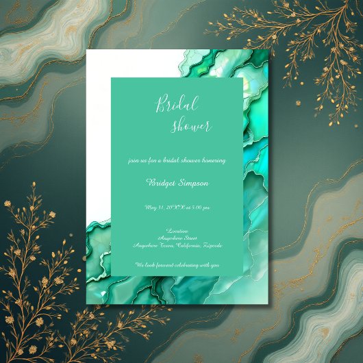 Invitation douche nuptiale Emerald Turquoise marbre