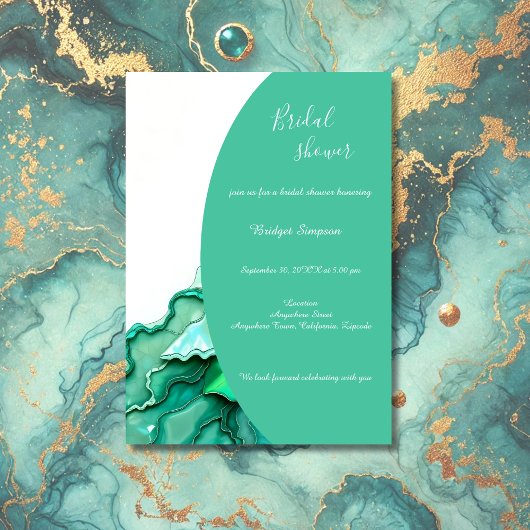 Invitation douche nuptiale Emerald Turquoise marbre