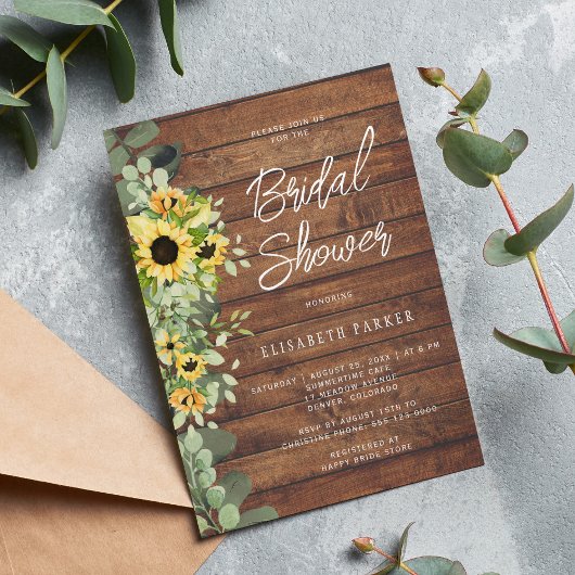 Invitation Douche nuptiale en bois de tournesol rustique