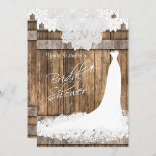Invitation Douche 👰 nuptiale en bois rustique et dentelle bl