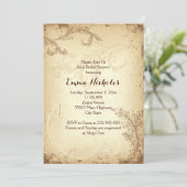 Invitation Douche nuptiale en feuille de parchemin marron vin (Debout devant)
