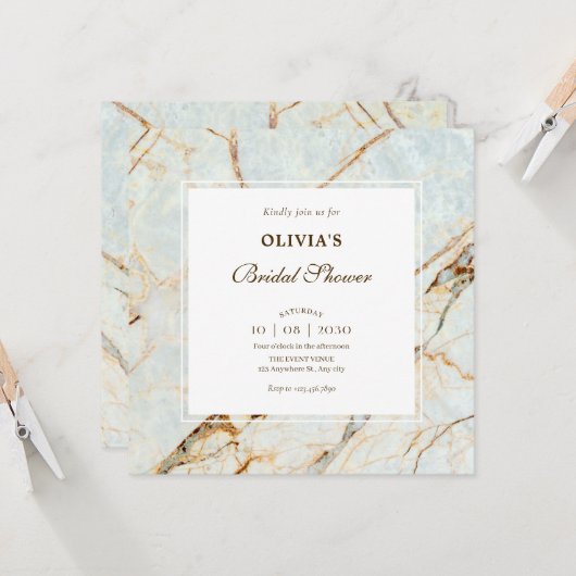 Invitation Douche nuptiale en pierre de marbre (Devant/Arrière en situation)