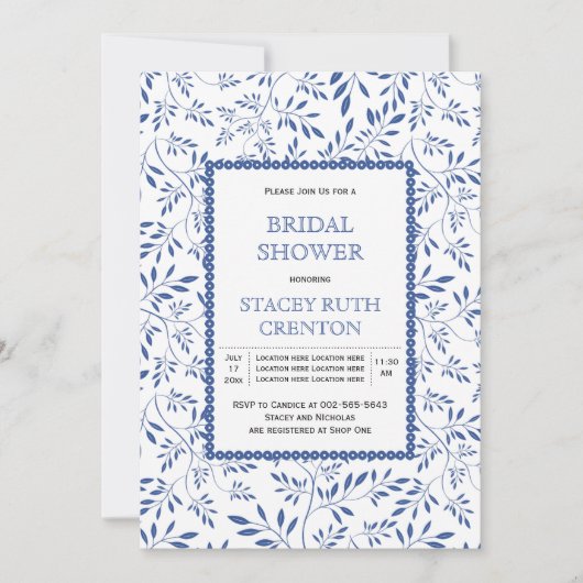 Invitation Douche nuptiale feuille moderne bleu indigo (Devant)
