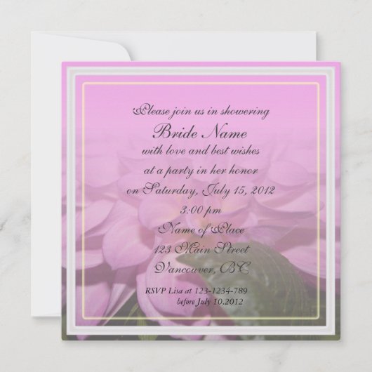 Invitation douche nuptiale, fleur dahlia violette (Devant)