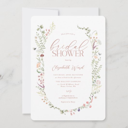 Invitation Douche nuptiale fleur sauvage Aquarelle Floral Dou (Devant)