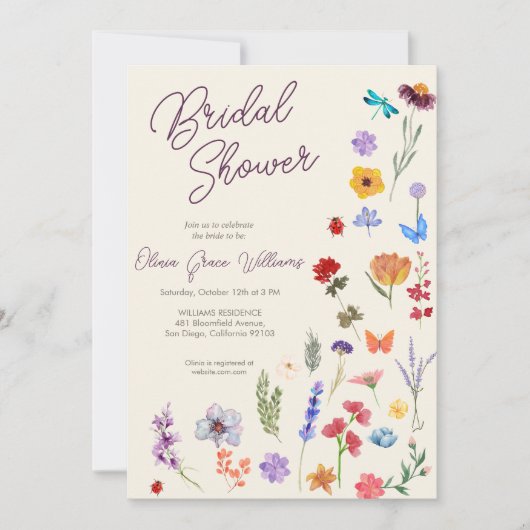 Invitation Douche nuptiale fleur sauvage moderne chic (Devant)