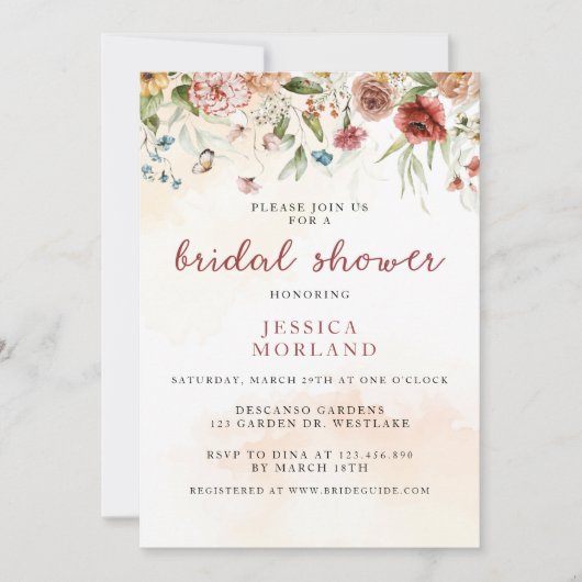 Invitation Douche nuptiale fleur sauvage, Ressort floral,  (Devant)