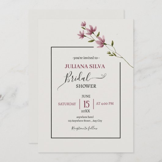 Invitation Douche nuptiale Fleur sauvage simple et neutre (Devant / Derrière)