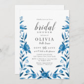 Invitation Douche nuptiale fleurie bleu et blanc (Devant / Derrière)