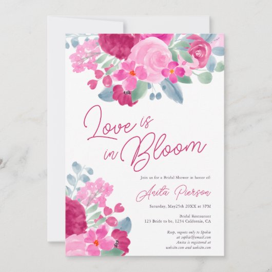 Invitation Douche nuptiale fleurie de prune rose gras (Devant)