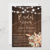 Invitation Douche nuptiale fleurie en bois rustique (Devant)