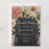 Invitation Douche nuptiale fleurie en bois rustique (Devant)