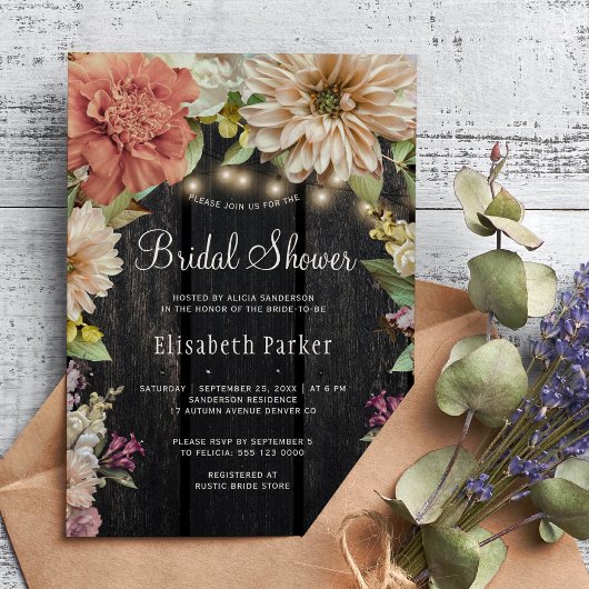 Invitation Douche nuptiale fleurie en bois rustique
