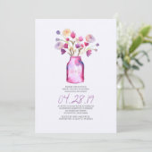 Invitation Douche nuptiale fleurie en pot de mason d'aquarell (Debout devant)