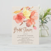 Invitation Douche nuptiale fleurie orange d'été (Debout devant)