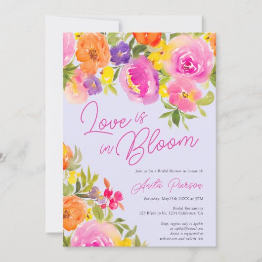 Invitation Douche nuptiale fleurie Pretty Rose (Devant)