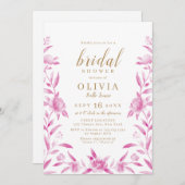 Invitation Douche nuptiale fleurie rose et or (Devant / Derrière)