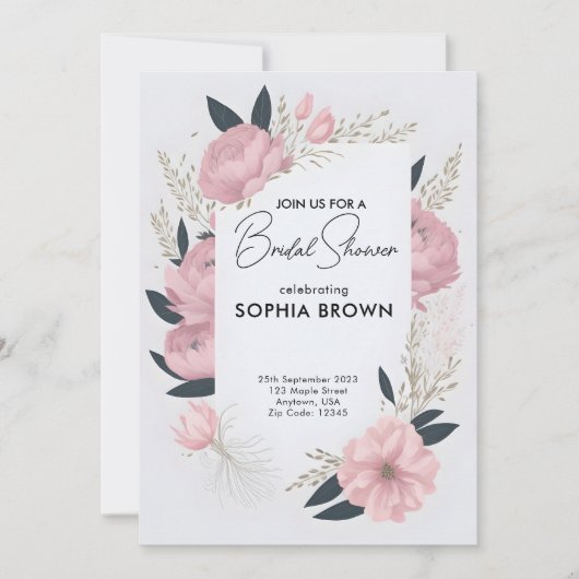 Invitation Douche nuptiale fleurie rose-rose (Devant)