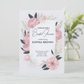 Invitation Douche nuptiale fleurie rose-rose (Debout devant)