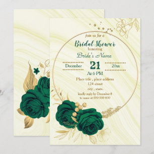 Invitation douche nuptiale fleurie vert émeraude