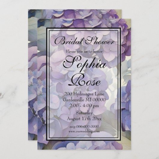 Invitation Douche nuptiale fleurie violette (Devant / Derrière)