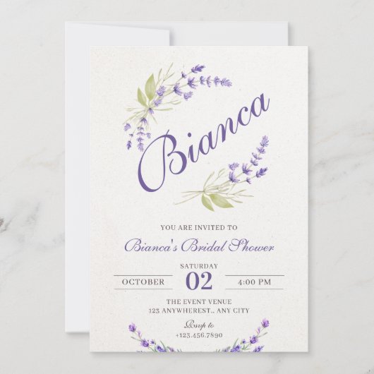 Invitation Douche nuptiale fleurie violette Lavender (Devant)