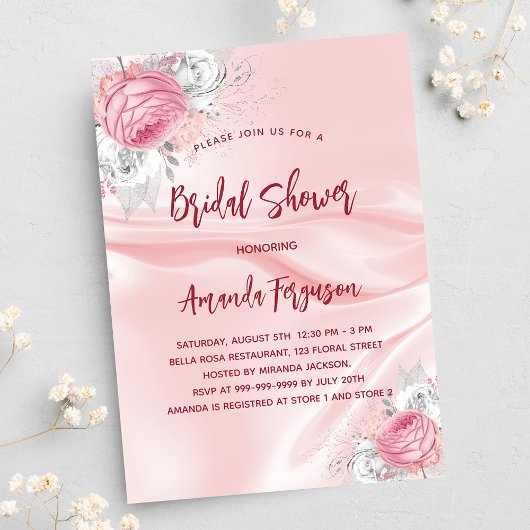 Invitation Douche nuptiale fleurons de soie rose blanc roses 