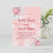 Invitation Douche nuptiale fleurons de soie rose blanc roses  (Debout devant)