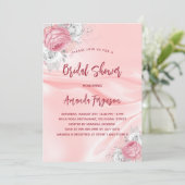 Invitation Douche nuptiale fleurons de soie rose roses blanch (Debout devant)