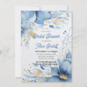 Invitation Douche nuptiale, Fleurs bleues, Élégant (Devant)