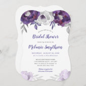 Invitation Douche nuptiale florale 3963 d'aquarelle pourpre (Devant / Derrière)
