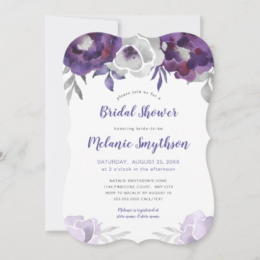 Invitation Douche nuptiale florale 3963 d'aquarelle pourpre (Devant)